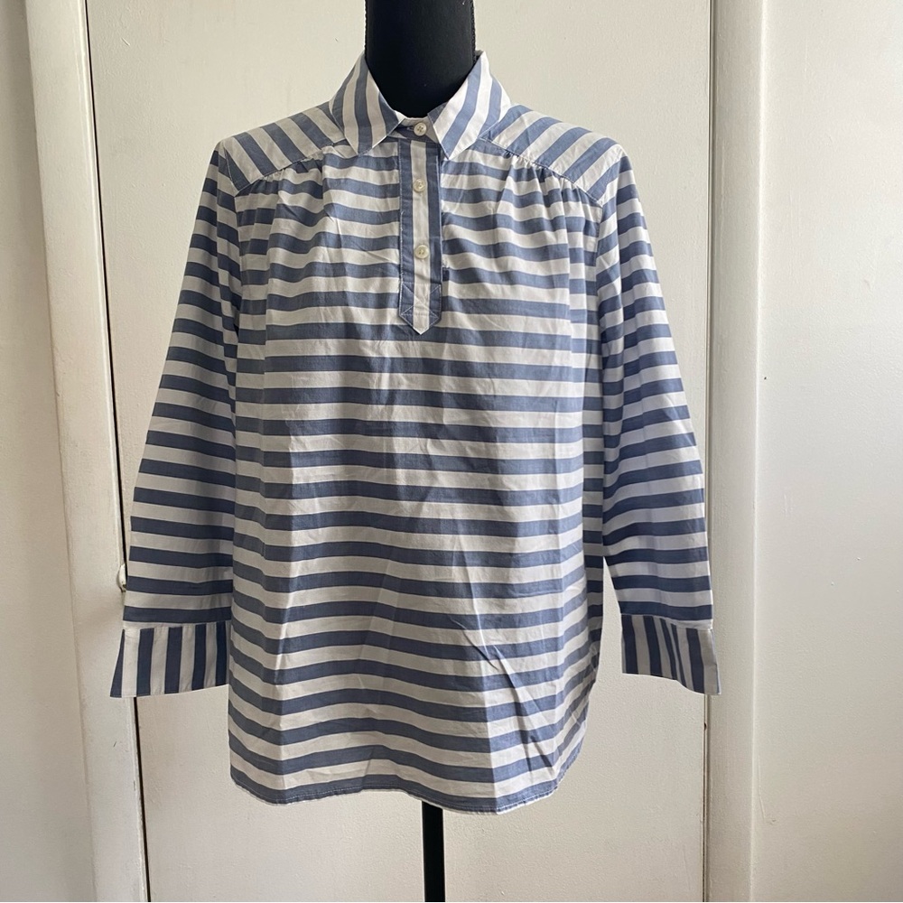 Vineyard Vines Size 6 Blue & White Striped 3/4 Sleeves Collared Shirt